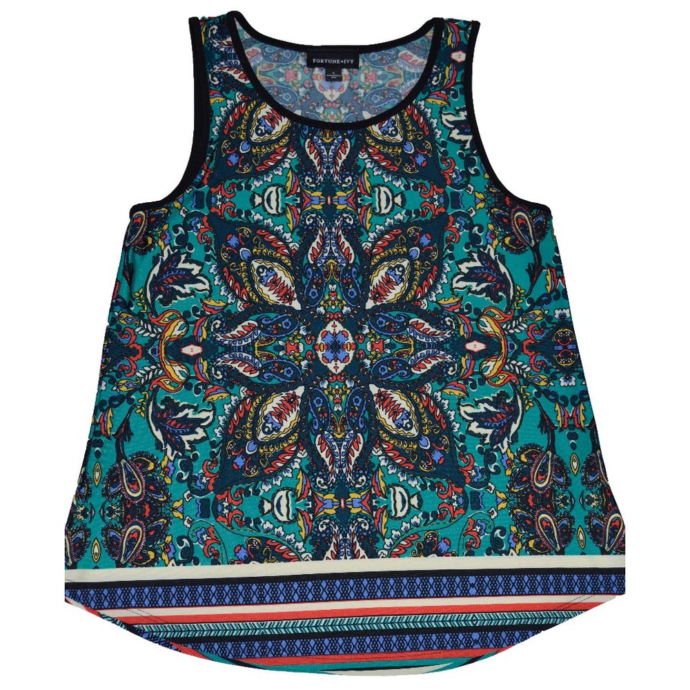 NWOT Fortune + Ivy Green Paisley Sleevless Top